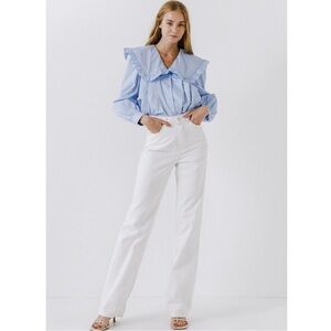 English Factory Anthropologie Peter Pan Collar Blouse Baby Blue Button XS NWT